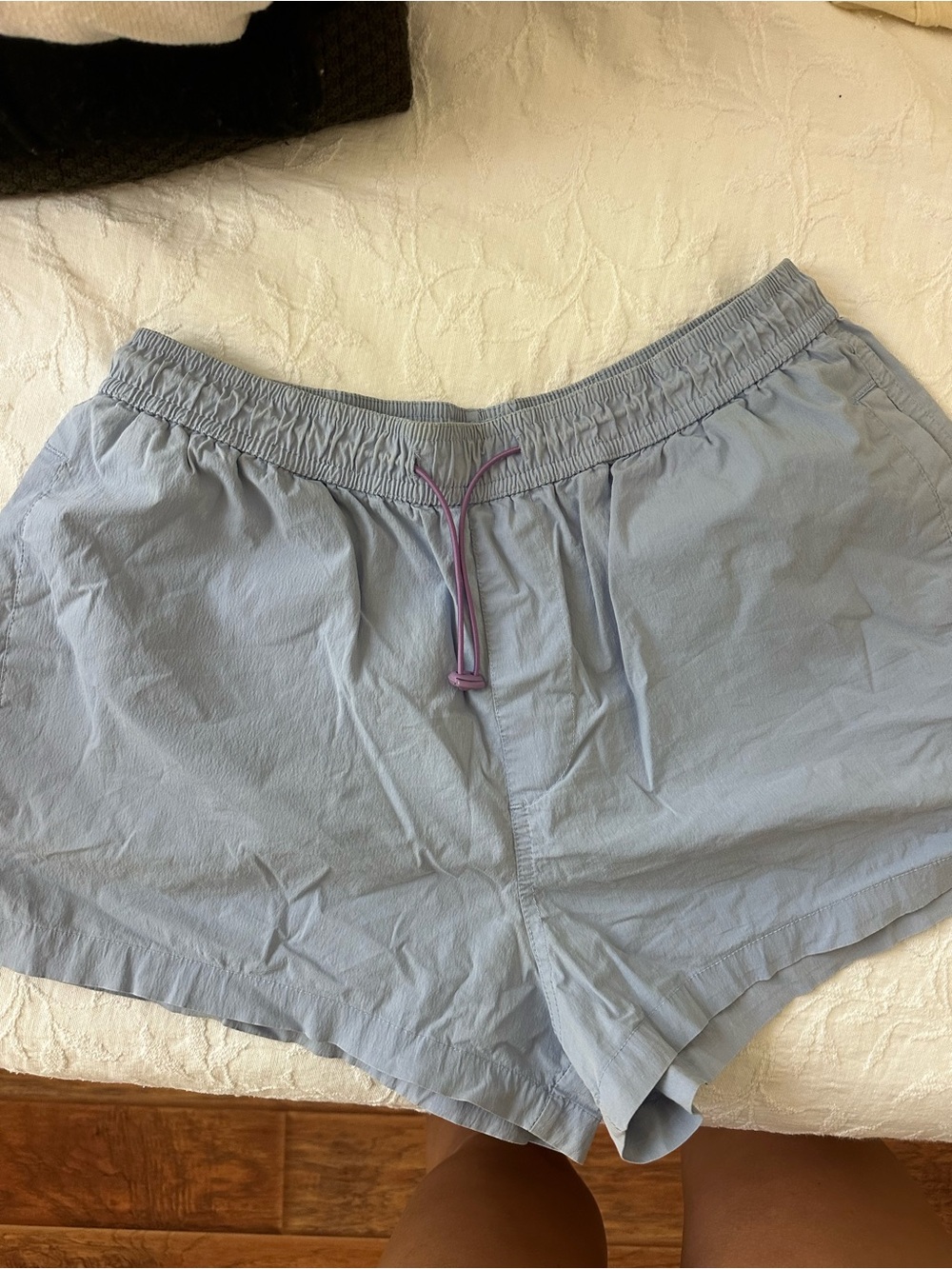 Light Blue Elastic Waist Shorts
